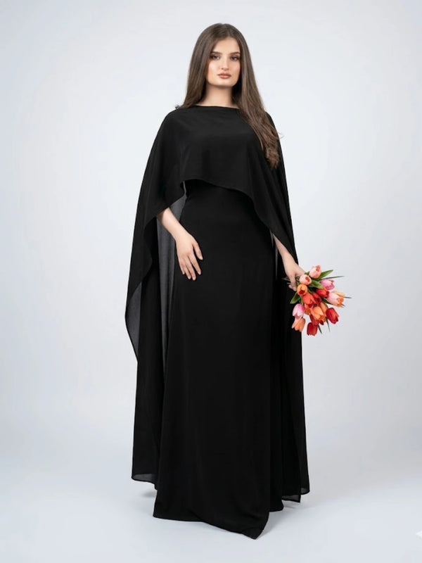 Black Silk Cape Shawl Maxi