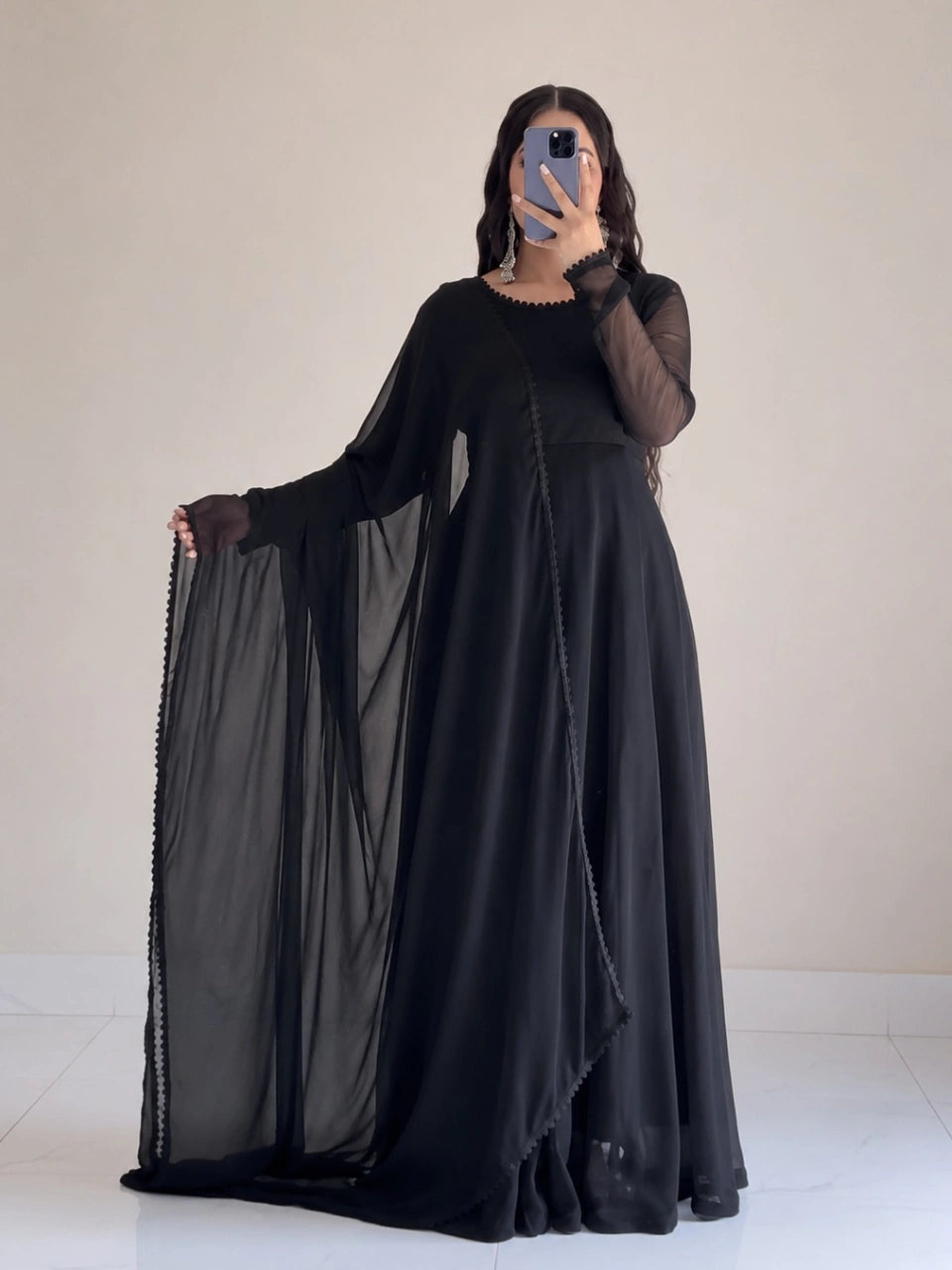 Black Georgette Anarkali Frock Set