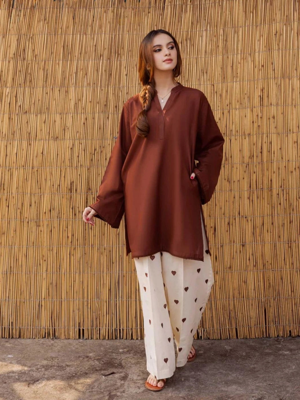 Hania Aamir Brown Heart Printed Co-Ord Set