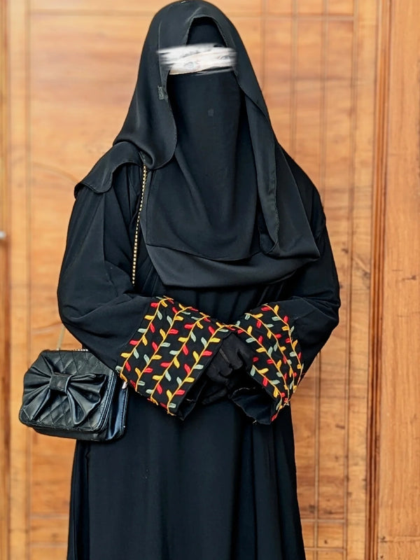 Geometric Embroidery Black Abaya