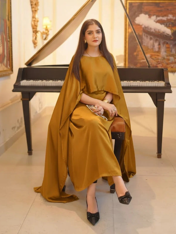Golden Silk Cape Shawl Maxi