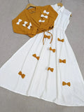 Golden Yellow Classic Wine Bow Embellished Jacket Maxi