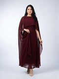 Maroon Silk Cape Shawl Maxi