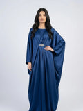 Navy Blue Emerald Pure Silk Kaftan Gown