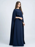 Navy Blue Silk Cape Shawl Maxi