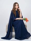 Navy Blue Silk Cape Shawl Maxi