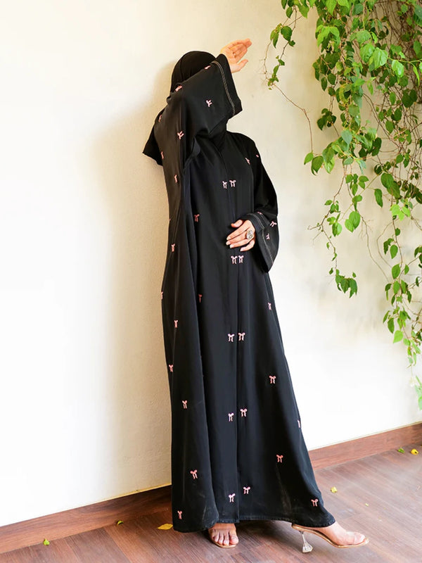 Pink Bow Embroidered Abaya