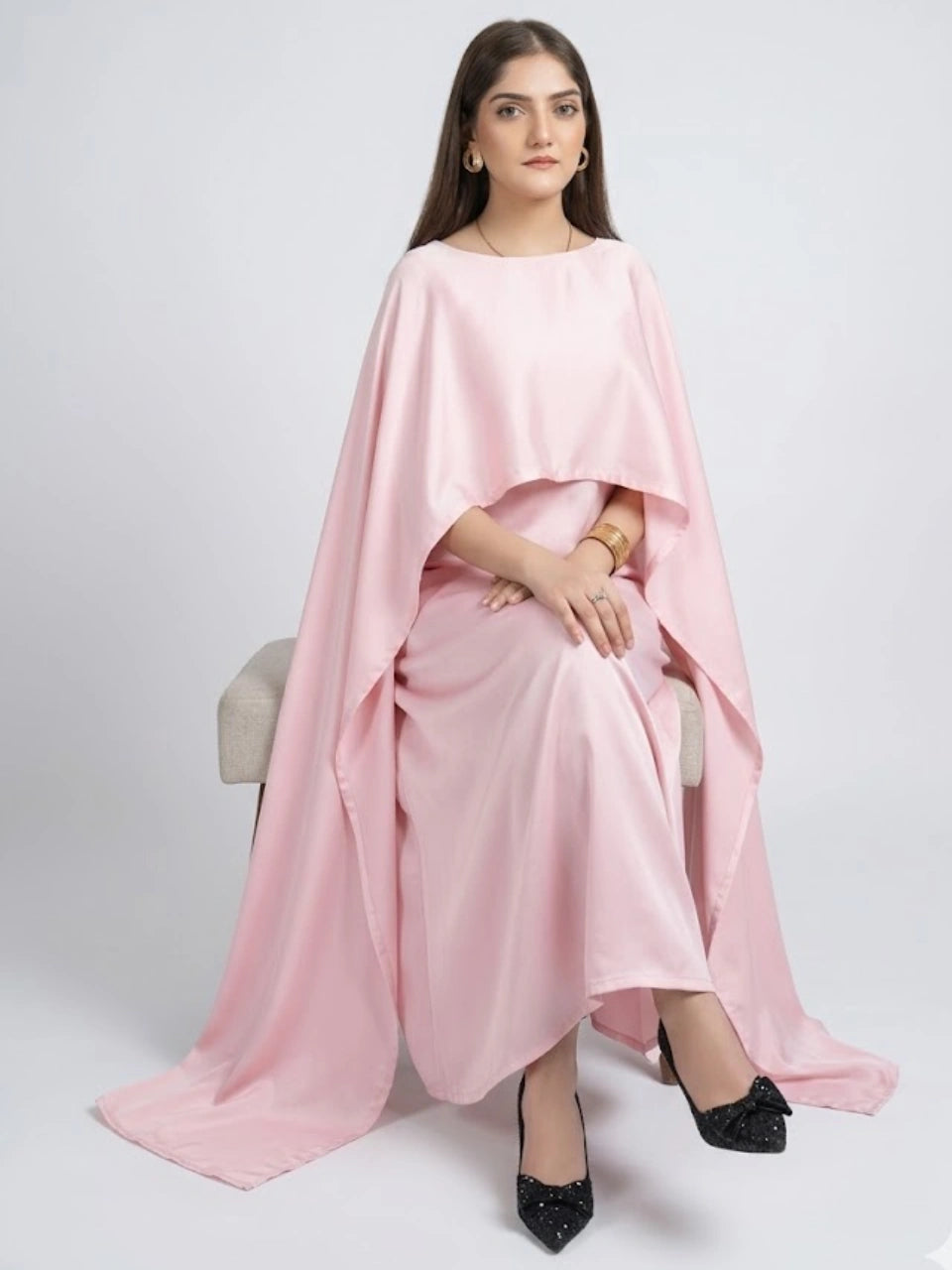 Pink Silk Cape Shawl Maxi