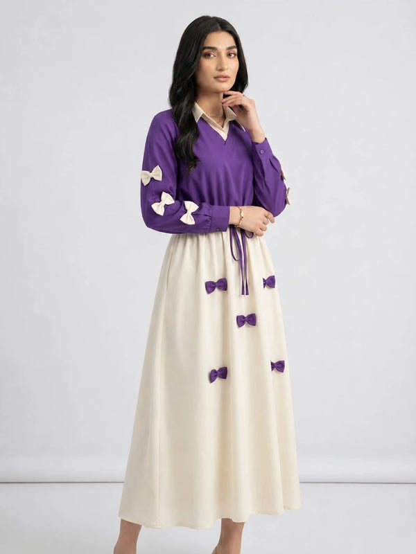 Purple Classic Wine Bow Embellished Jacket Maxi