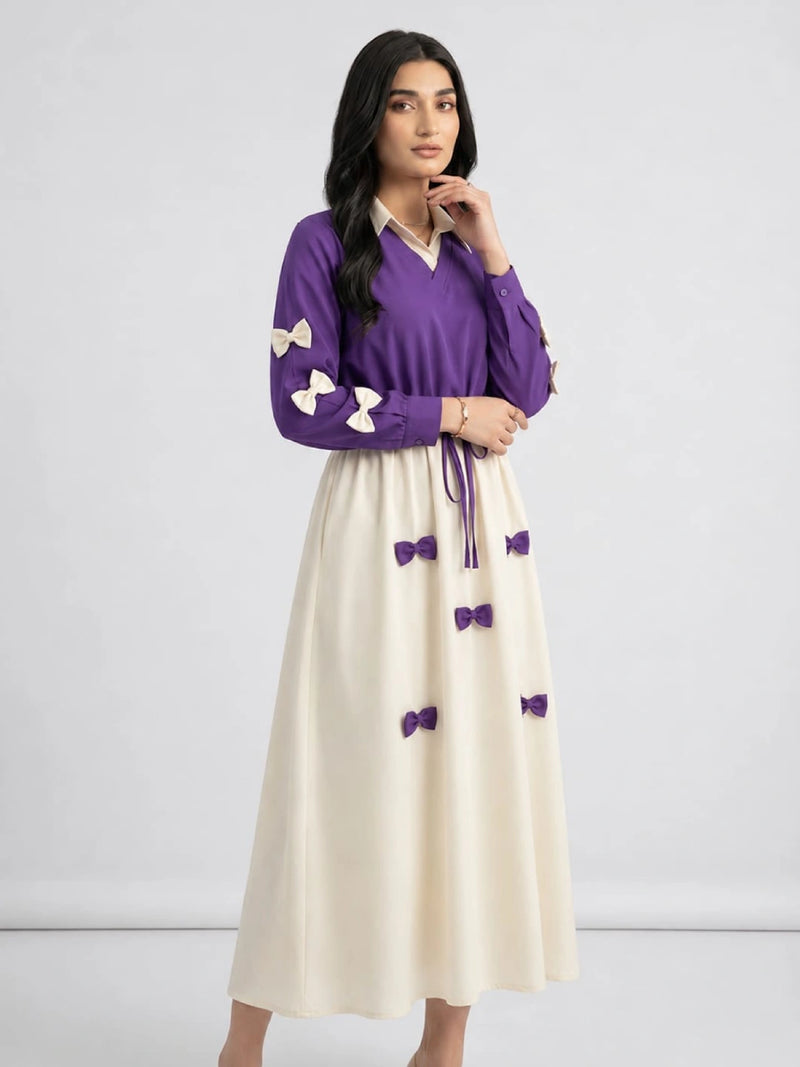 Purple Classic Wine Bow Embellished Jacket Maxi