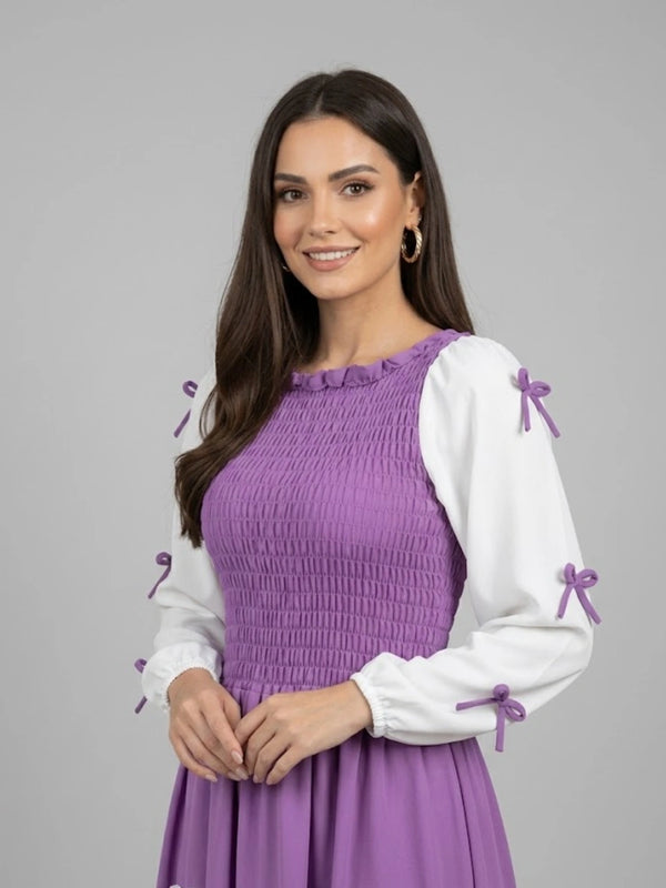 Purple Ribbon Bow Charm Maxi Dress