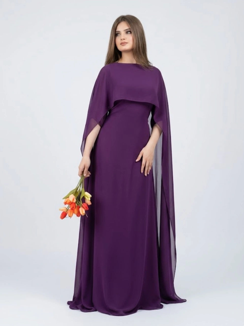 Purple Silk Cape Shawl Maxi
