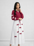 Red Classic Wine Bow Embellished Jacket Maxi
