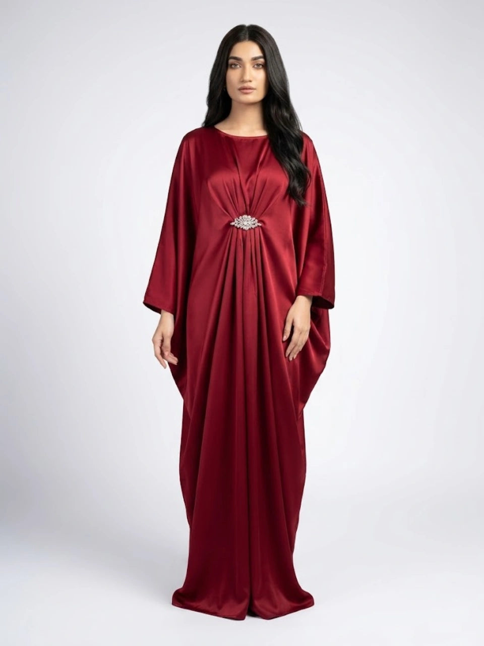 Red Emerald Pure Silk Kaftan Gown