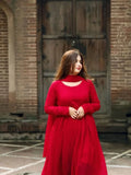 Red Georgette Anarkali Frock Set