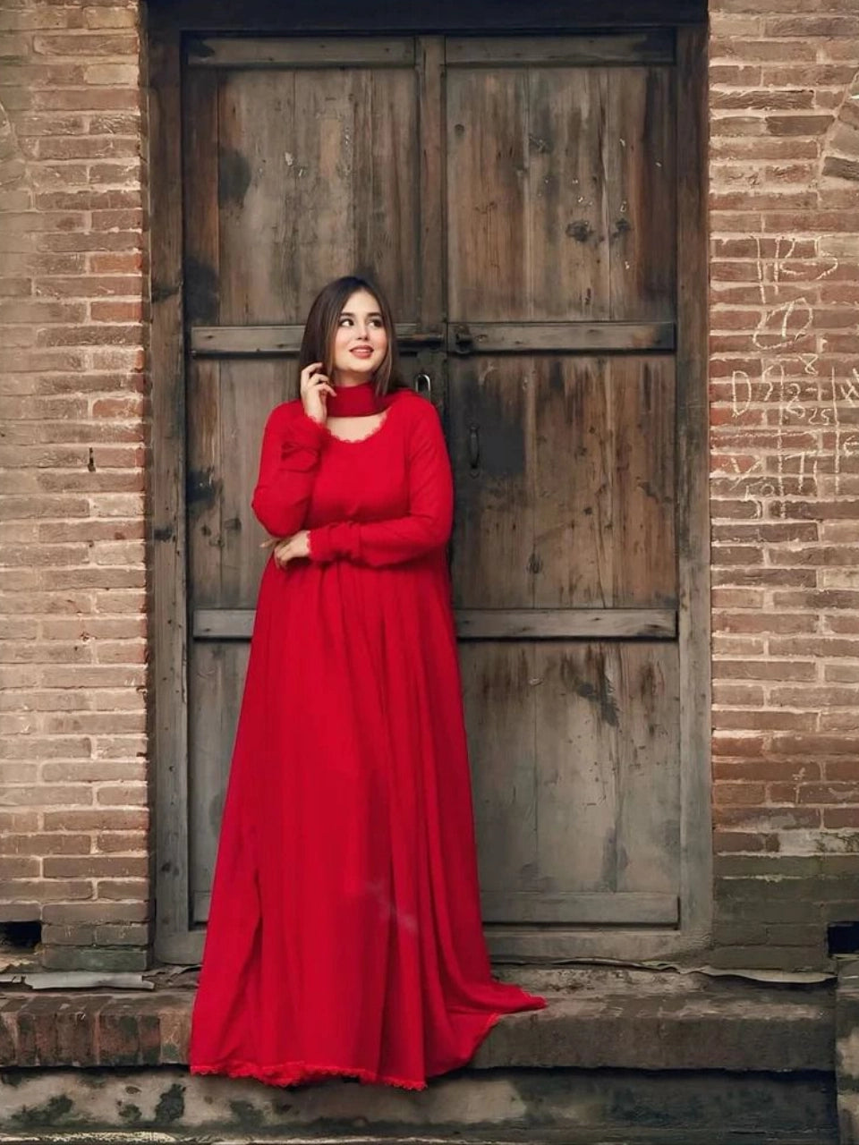 Red Georgette Anarkali Frock Set