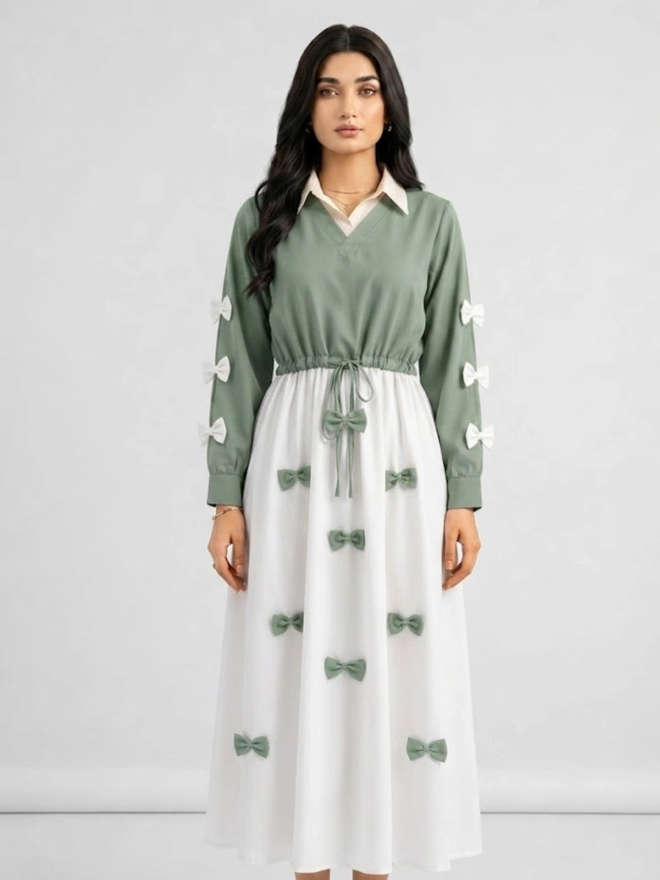 Sage Green Classic Wine Bow Embellished Jacket Maxi