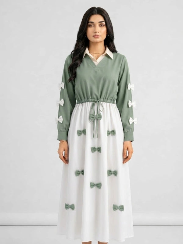 Sage Green Classic Wine Bow Embellished Jacket Maxi