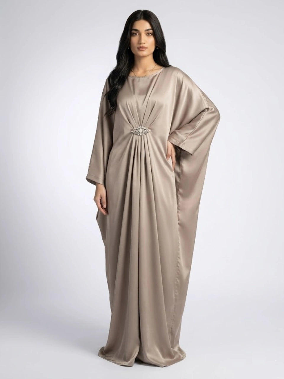 Silver Emerald Pure Silk Kaftan Gown