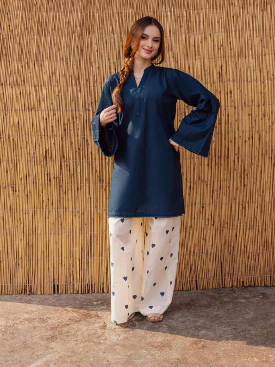 Hania Aamir Teal Heart Printed Co-Ord Set