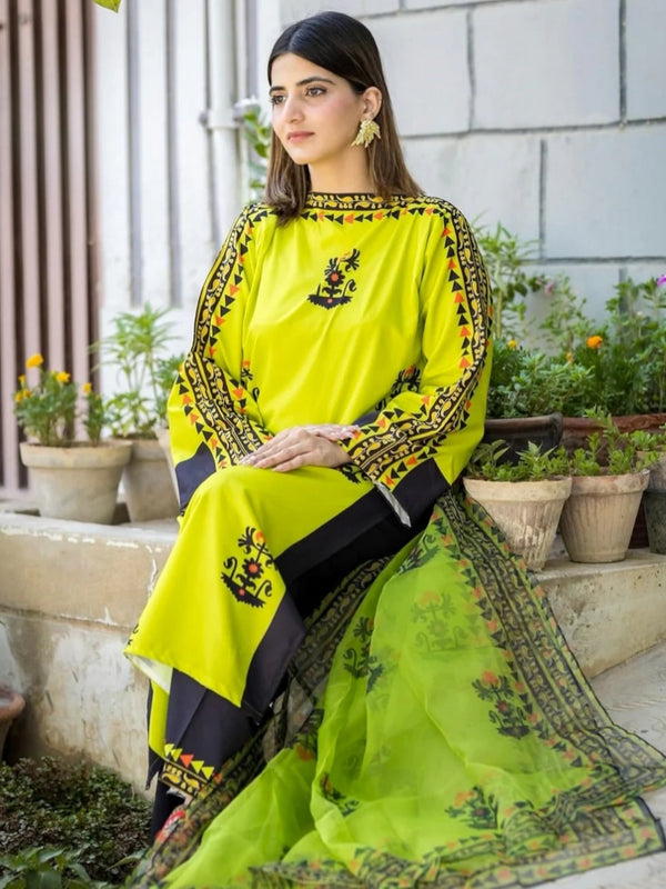Zest Tribal With Organza Dupatta 3 Piece